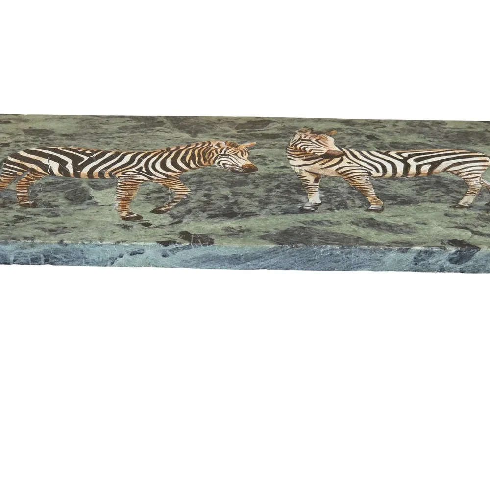 Hand‎ Painted Zebra Stone Art Plaque Signed Trumi Serpentine Marble Safari 12